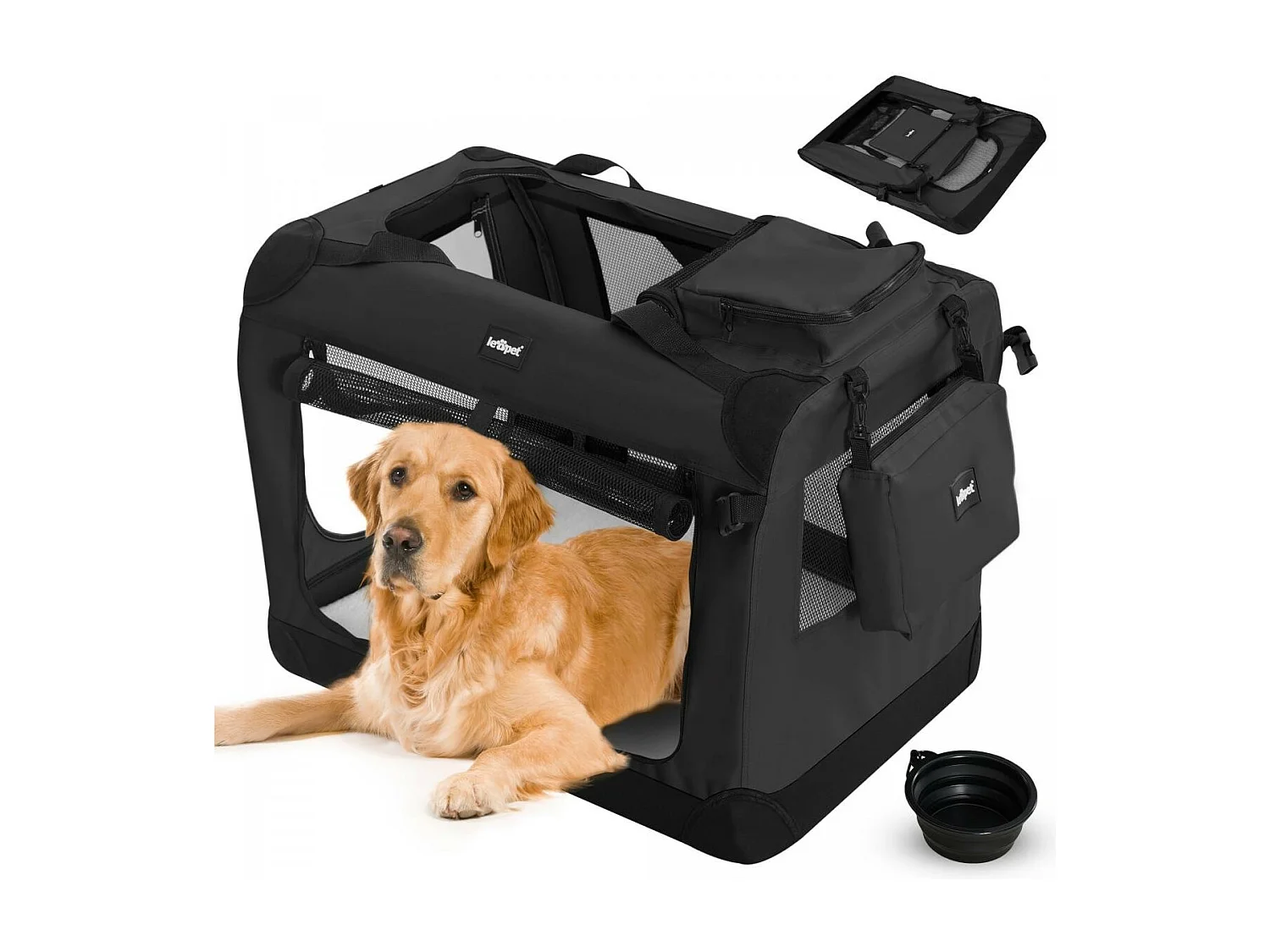 Floraya - Reistas voor honden en katten XXXL - 102x69x69 cm - Zwart