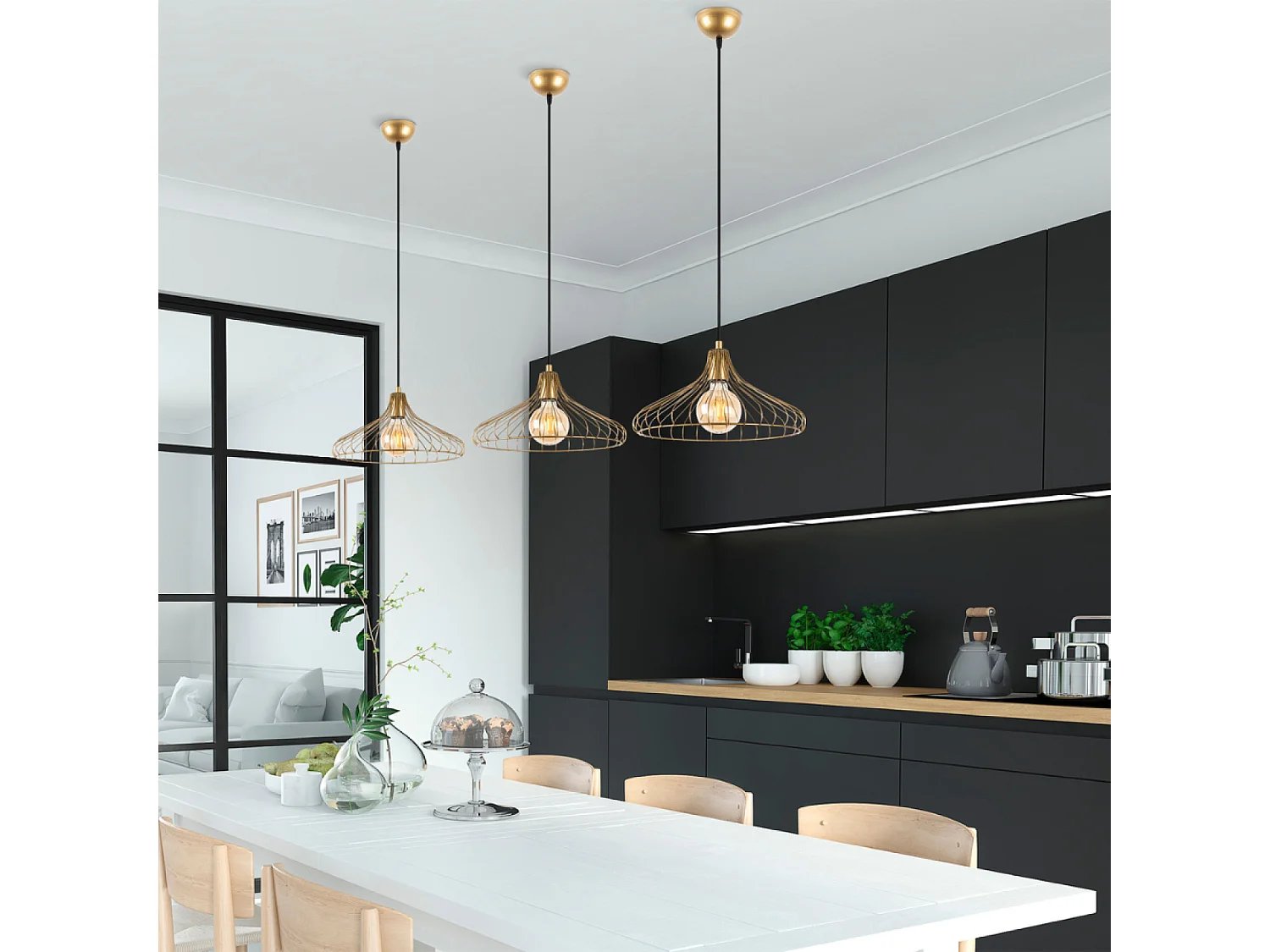 Gouden hanglamp LILA Verfijnd design, lampenkap van metalen gaas, warme en elegante sfeer, gouden afwerking, vleugje verfijning en moderniteit