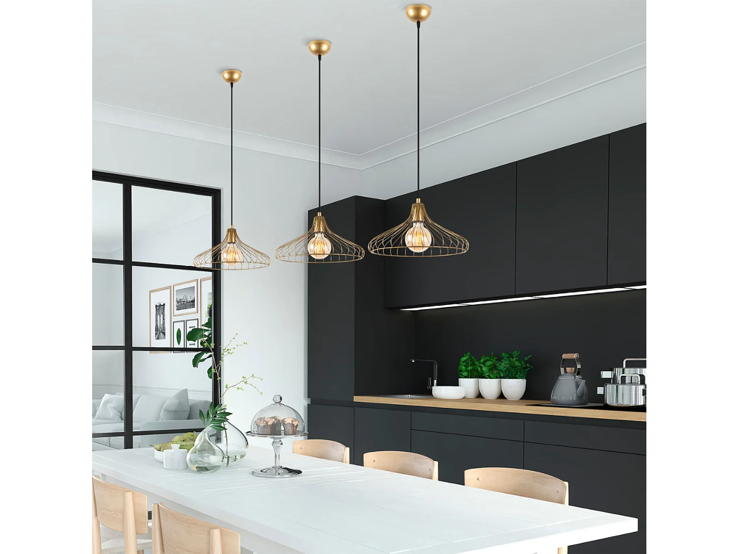 Lampadario a sospensione dorato LILA Design raffinato, paralume in rete metallica, atmosfera calda ed elegante, finitura dorata, tocco di sofisticatezza e modernità