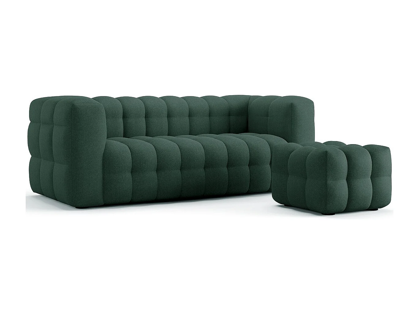 Pouf capitonné en tissu chenille vert - Cester