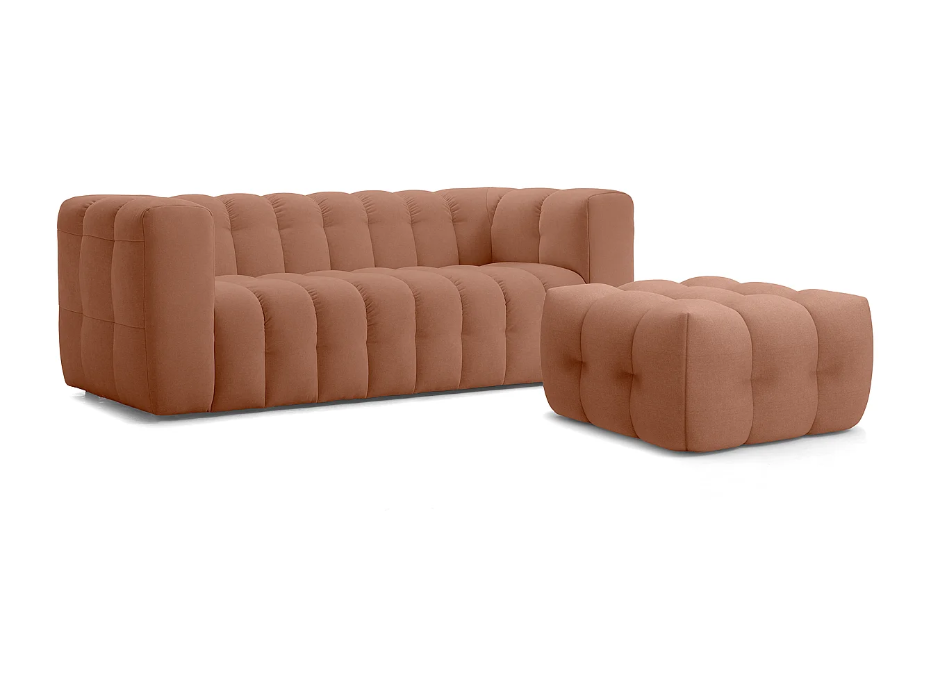 Pouf capitonné en tissu chenille terracotta - Cester