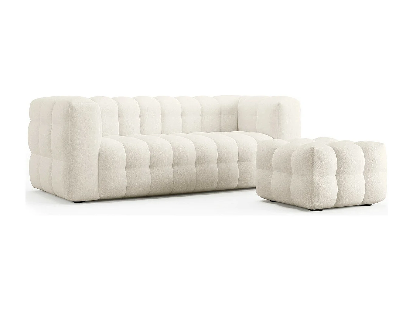 Pouf capitonné en tissu bouclé beige - Cester