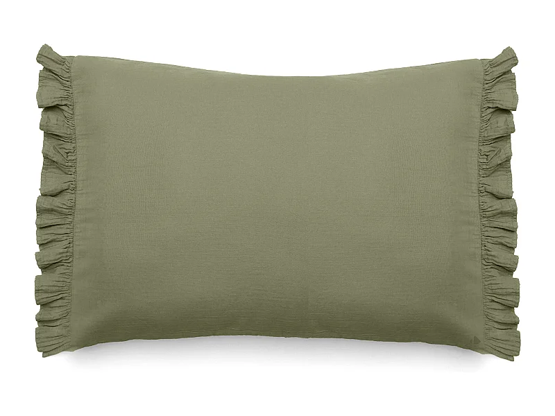 Housse de coussin en mousseline de coton 55x80 cm cm + 5 cm ELZA vert mousse