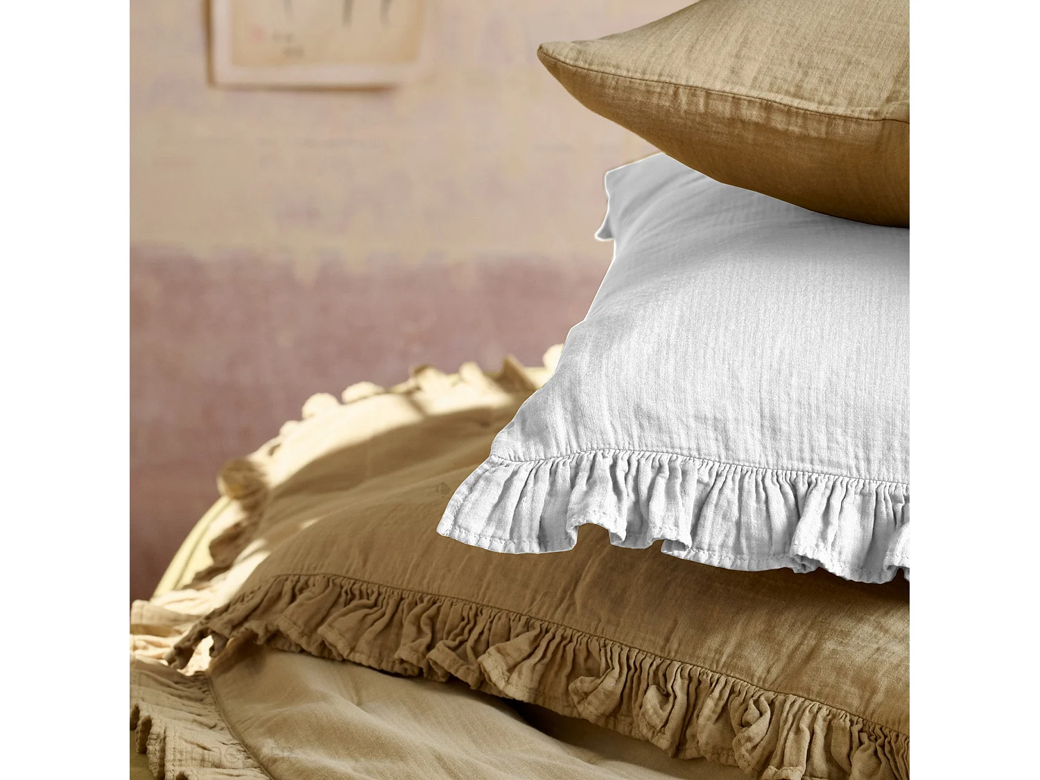 Housse de coussin en mousseline de coton 40x60 cm cm + 5 cm ELZA blanc neige