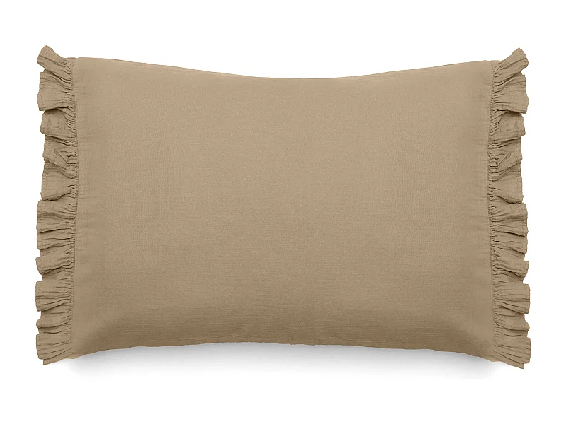 Housse de coussin en mousseline de coton 55x80 cm cm + 5 cm ELZA marron camel