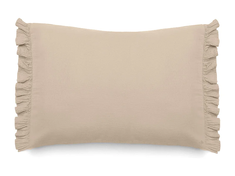 Housse de coussin en mousseline de coton 40x60 cm cm + 5 cm ELZA beige ficelle