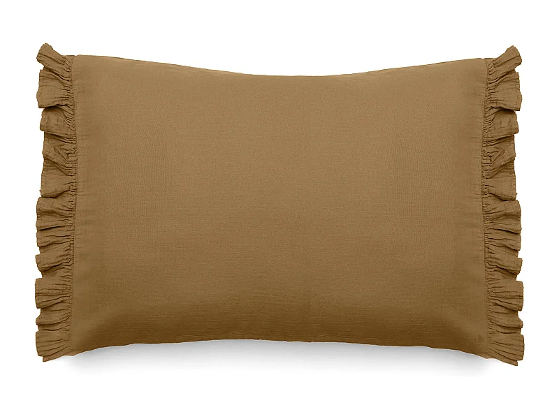 Housse de coussin en mousseline de coton 40x60 cm cm + 5 cm ELZA marron foin