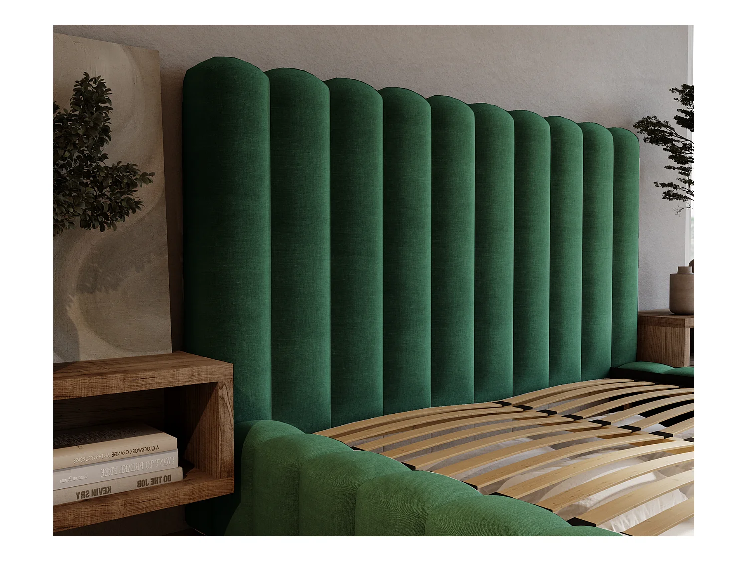 Emporius Lit double 180 x 200 Elise - Lit capitonné avec cadre, Rangement, Vert (Ikoo 13)