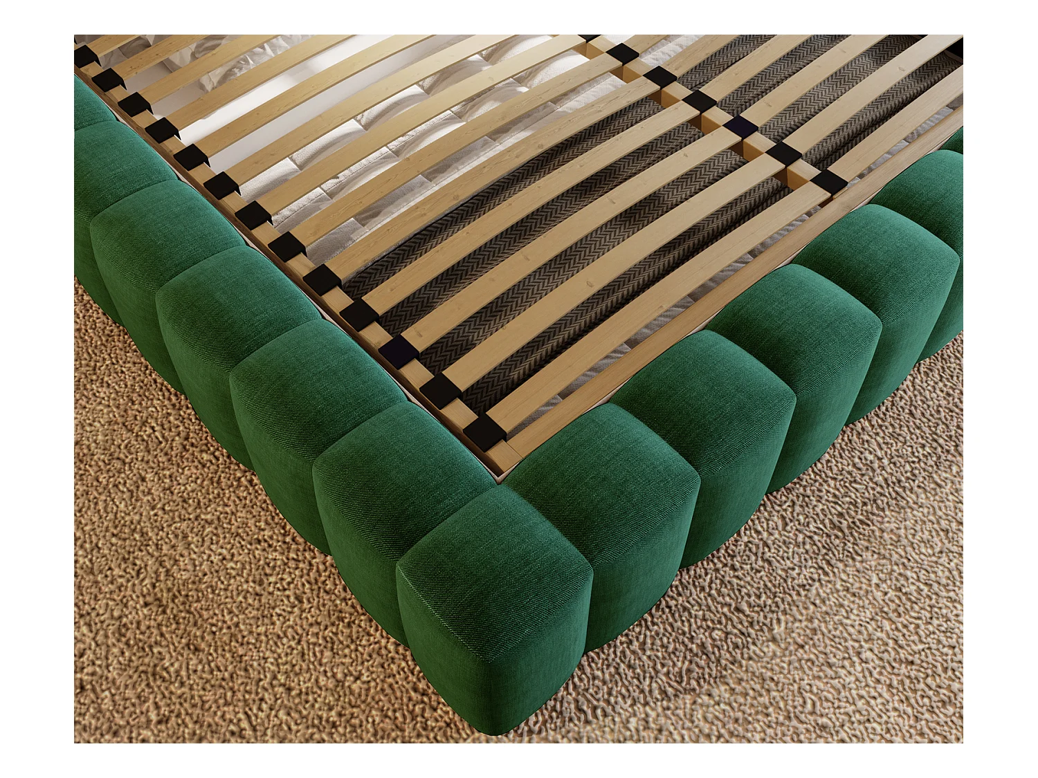 Emporius Lit double 180 x 200 Elise - Lit capitonné avec cadre, Rangement, Vert (Ikoo 13)