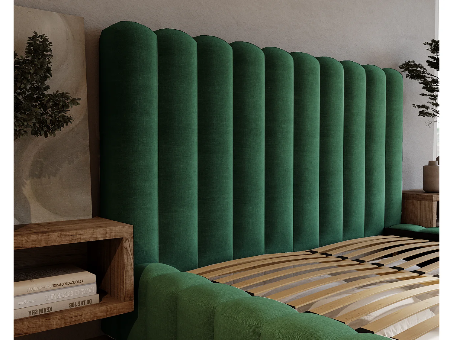 Emporius Lit double 180 x 200 Elise - Lit capitonné avec cadre, Rangement, Vert (Ikoo 13)