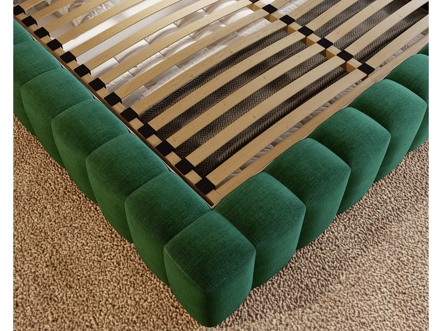 Emporius Lit double 180 x 200 Elise - Lit capitonné avec cadre, Rangement, Vert (Ikoo 13)