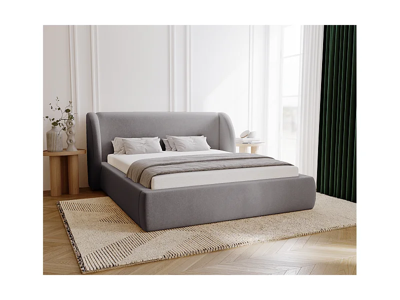 Emporius Lit double 180x200 Barcelona, Lit capitonné avec tête de lit arrondie, lit 180 x 200 Gris (Komodo 21)