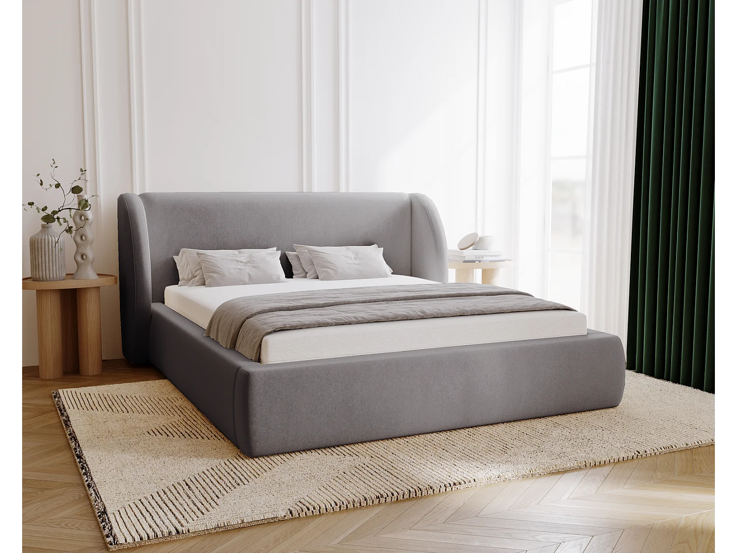 Emporius Gestoffeerd bed 180x200 cm Barcelona - opbergruimte, groot hoofdeinde, fluwelen Grijs (Komodo 21)