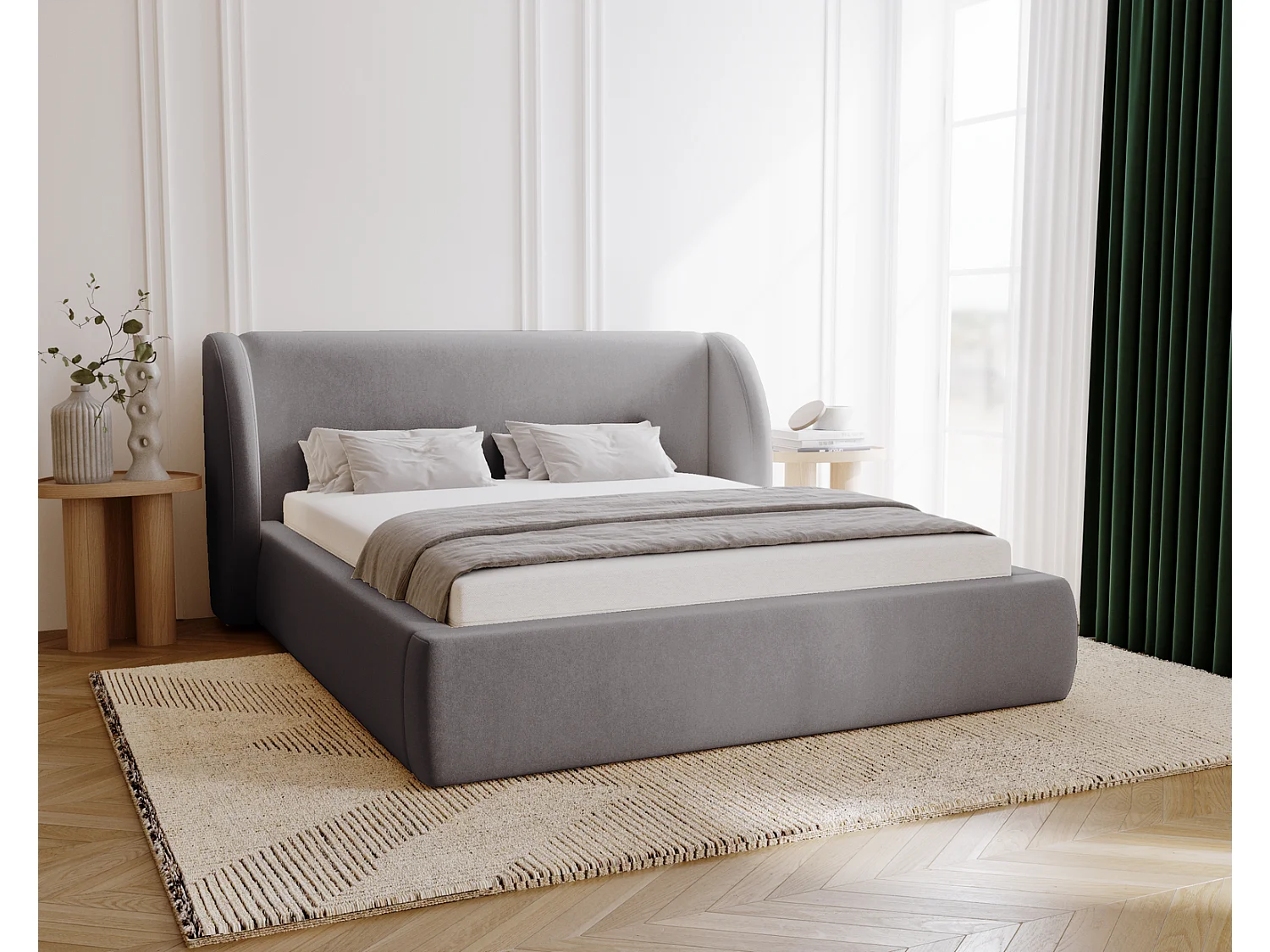 Emporius Gestoffeerd bed 180x200 cm Barcelona - opbergruimte, groot hoofdeinde, fluwelen Grijs (Komodo 21)