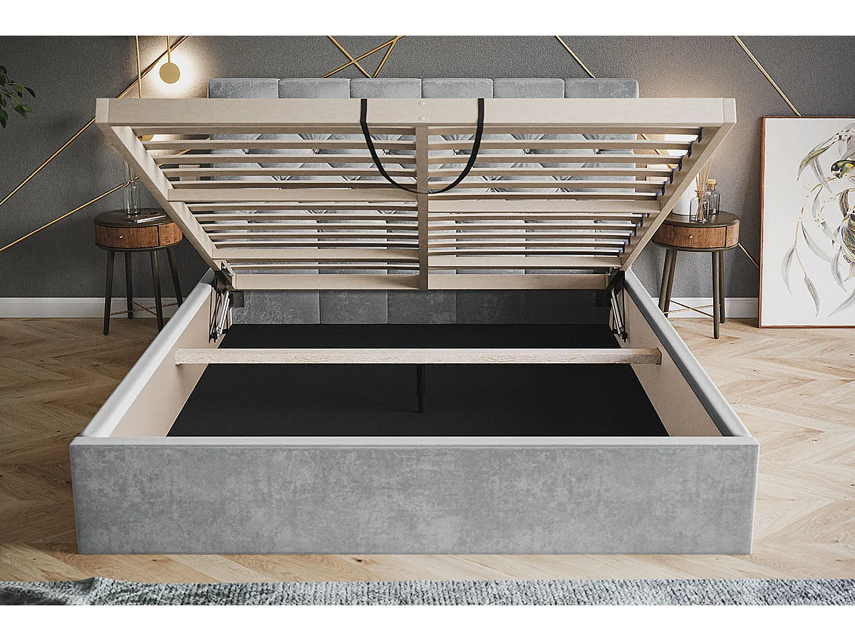 Emporius Doppelbett 140x200 Molly - Bettkasten, Velvet, Lattenrost - Polsterbett Dunkelgrau (Amor Velvet 4321)