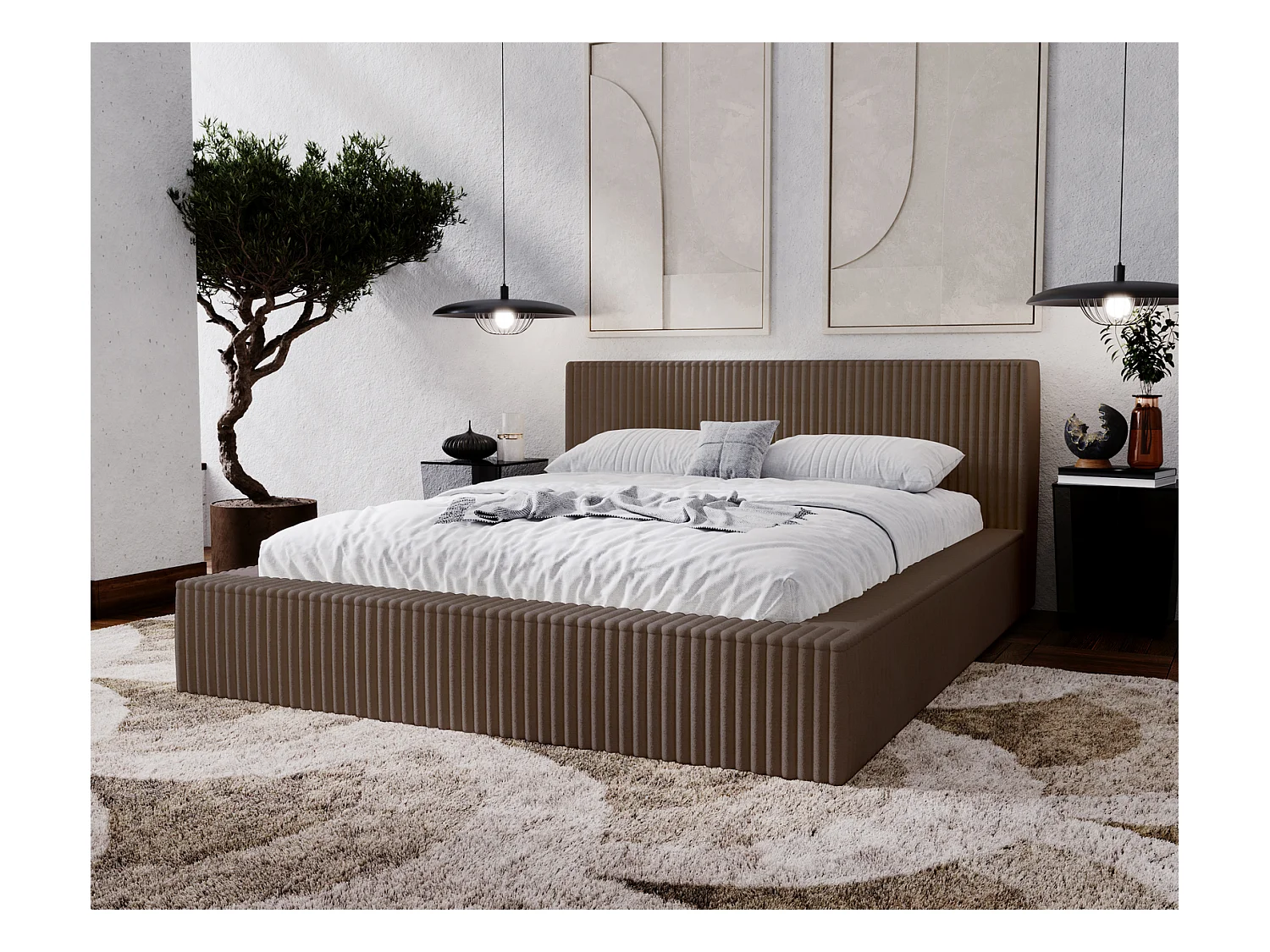 Emporius Lit avec cadre 160 x 200 Buffy - Lit capitonné avec Rangement, Tissu de fourrure, Brun (Vito 45)