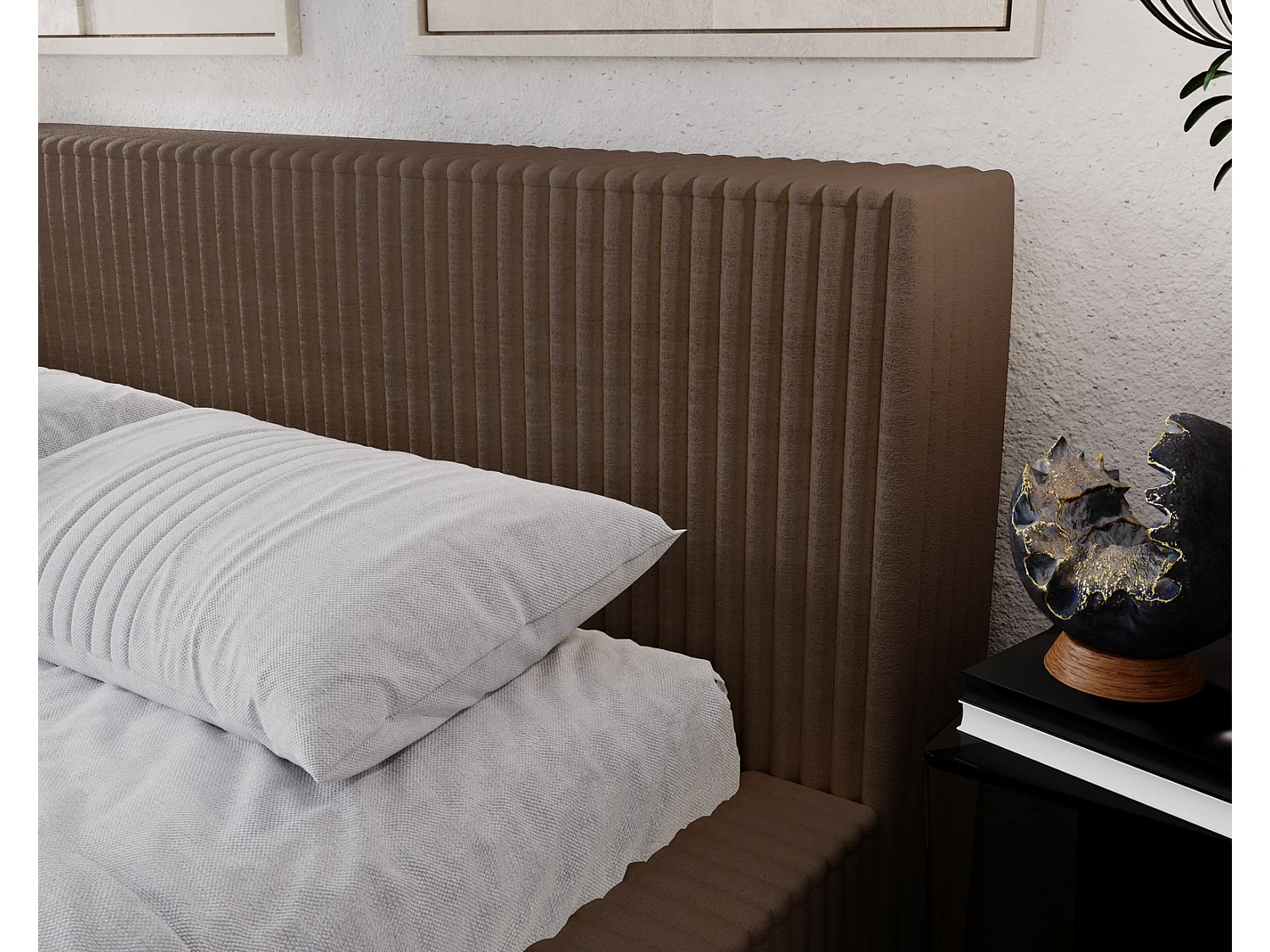 Emporius Lit avec cadre 160 x 200 Buffy - Lit capitonné avec Rangement, Tissu de fourrure, Brun (Vito 45)