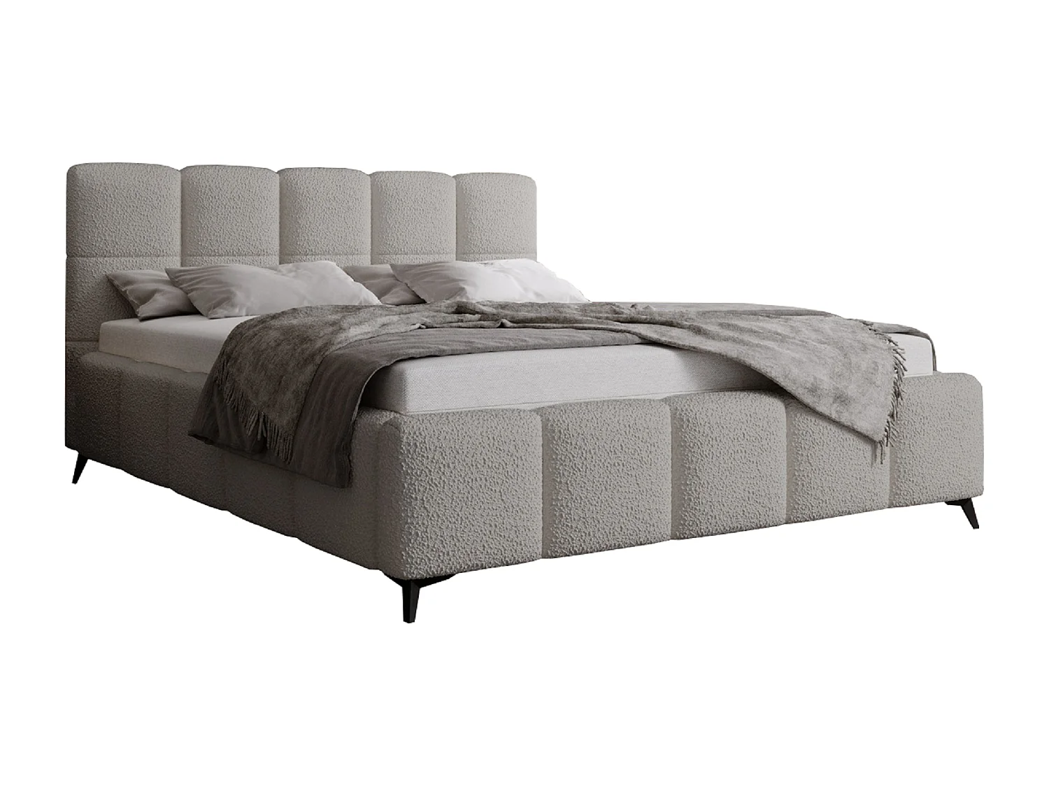 Emporius Gestoffeerd bed 140x200 met lattenbodem Kastilo - luxe bed, tweepersoonsbed Bouclé Lichtgrijs (Anthology 15)