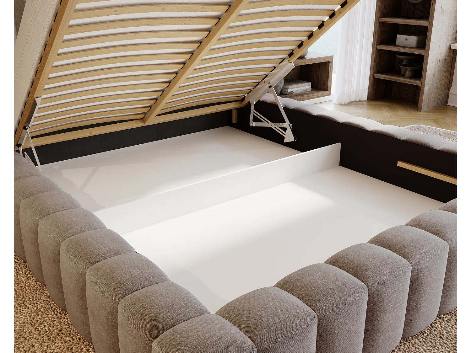 Emporius Elise łóżko z grubą pianką 180x200 - nowoczesne łóżko z pojemnikiem i stelażem, tkanina aksamitna, brązowy (Ikoo 3)