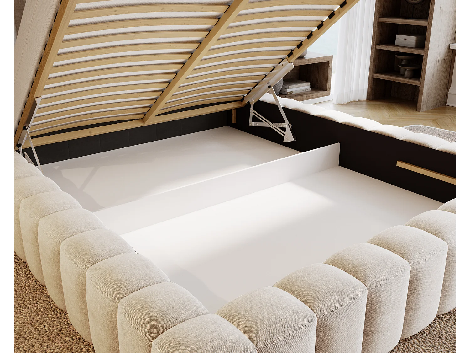 Emporius Gestoffeerd bed 180x200 cm Elise - bed 180 x 200 met opbergruimte, fluwelen Beige (Ikoo 1)