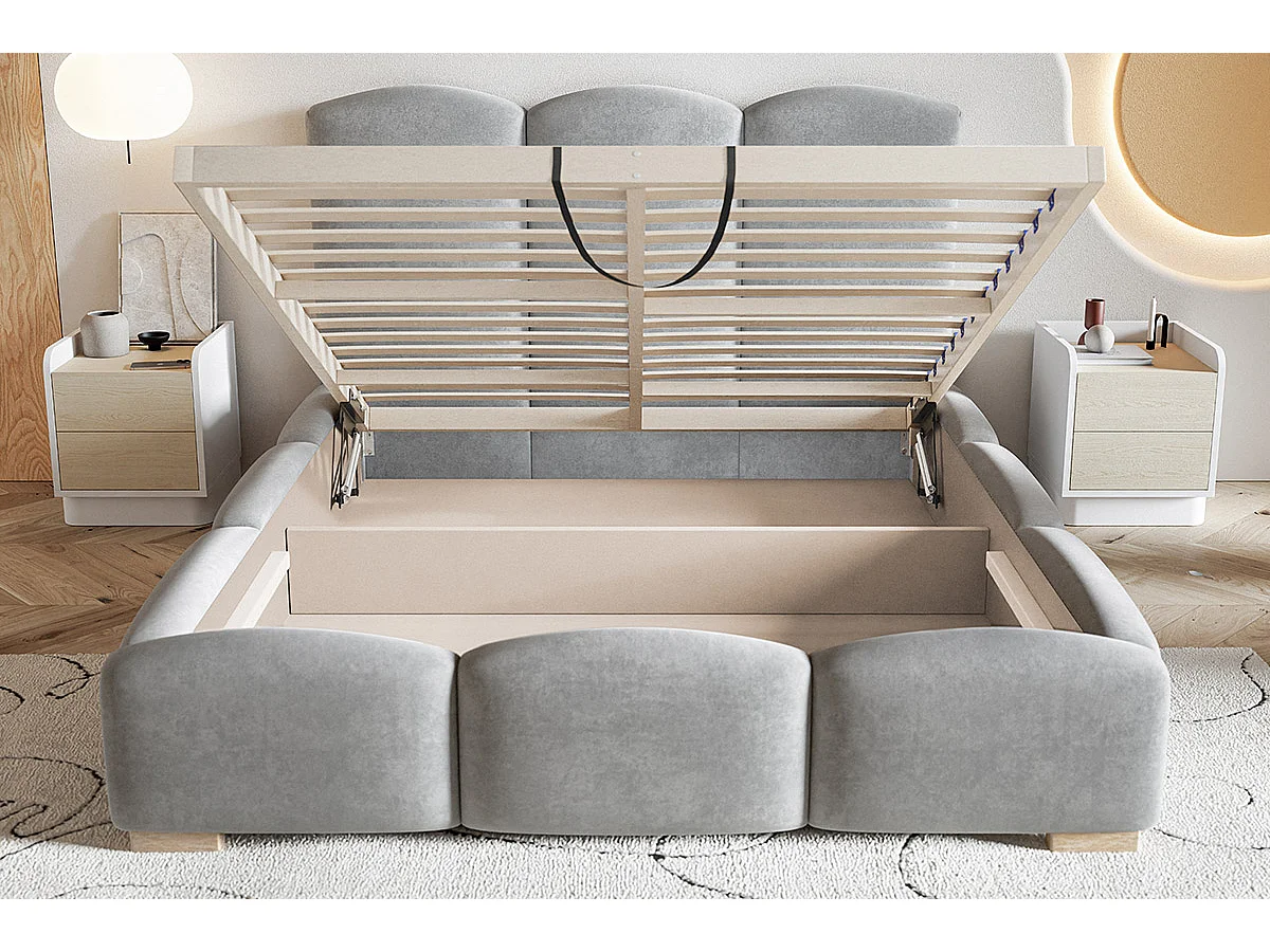 Emporius Polsterbett 160x200 Roma - Doppelbett mit Bettkasten - bett 160x200 Beige (Amor Velvet 4304)