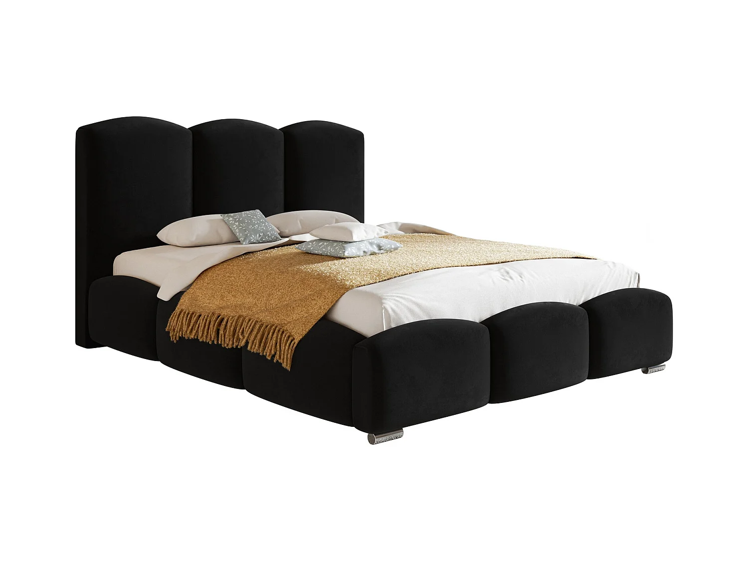 Emporius Lit 180x200 Roma, lit rembourrée avec Rangement, tête de lit, lit Noir 180 x 200 cm (Amor Velvet 4322)
