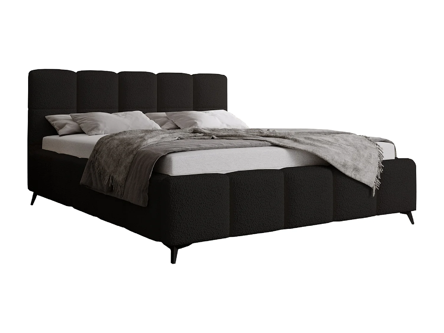 Emporius Gestoffeerd bed 200x200 met lattenbodem Kastilo - luxe bed, tweepersoonsbed Bouclé Zwart (Anthology 19)