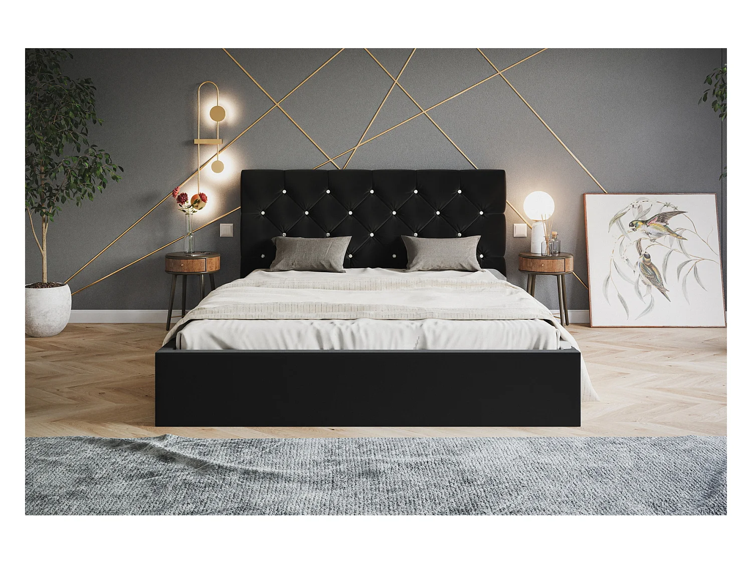 Emporius Gestoffeerd bed 160x200 Molly - opbergruimte en bedlade - bed 160x200 Zwart (Amor Velvet 4322)