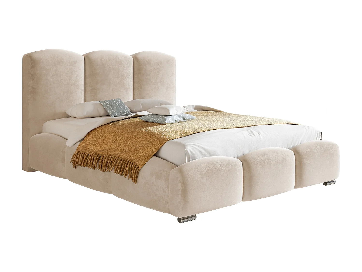 Emporius Polsterbett 140x200 Roma - Doppelbett mit Bettkasten - bett 140x200 Beige (Amor Velvet 4304)