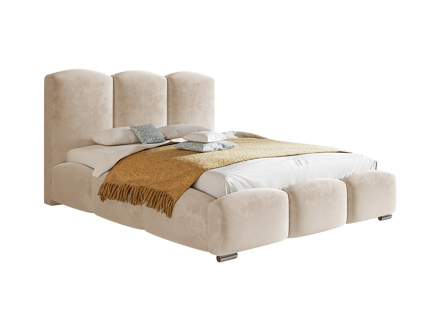 Emporius Gestoffeerd bed met opbergruimte 140x200 Roma - tweepersoonsbed 140 x 200, fluwelen Beige (Amor Velvet 4304)