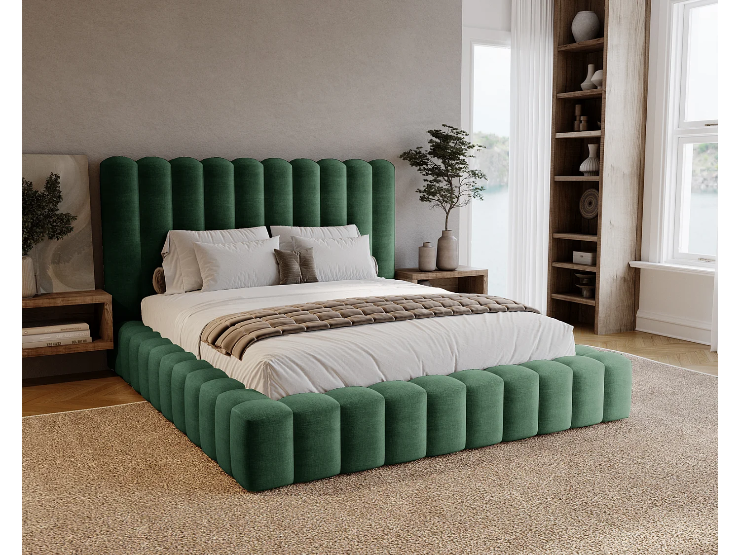 Emporius Gestoffeerd bed 160x200 cm Elise - bed 160 x 200 met opbergruimte, fluwelen Groen (Ikoo 13)
