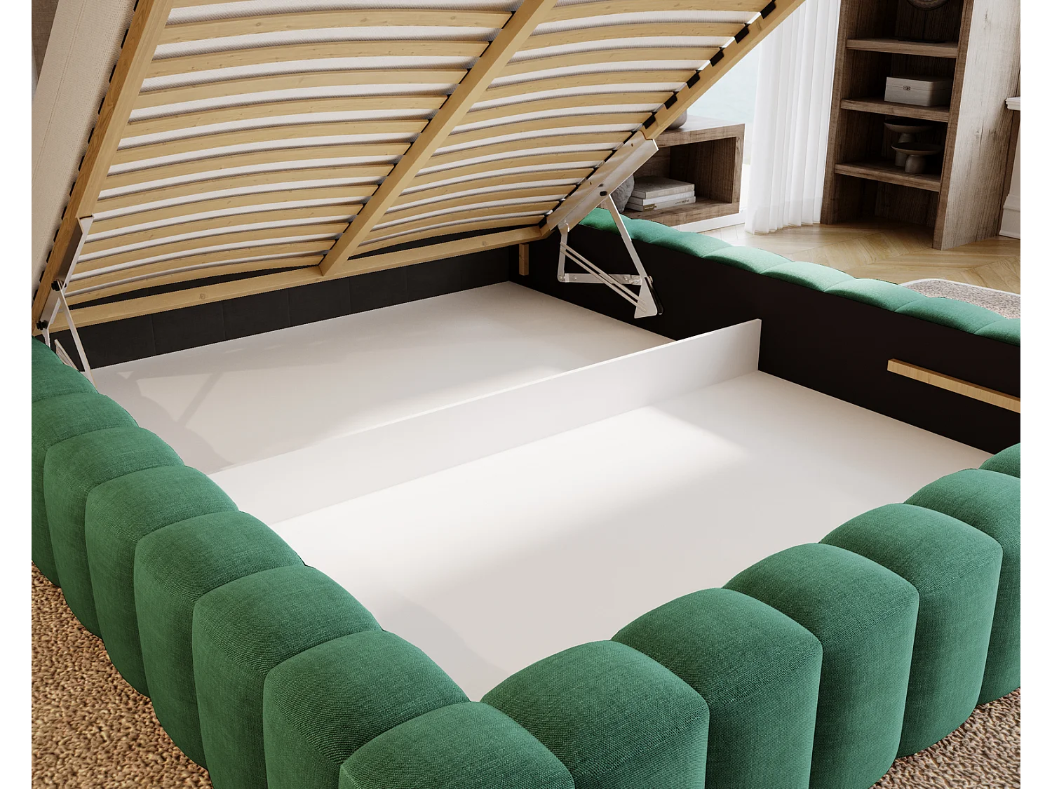 Emporius Gestoffeerd bed 160x200 cm Elise - bed 160 x 200 met opbergruimte, fluwelen Groen (Ikoo 13)