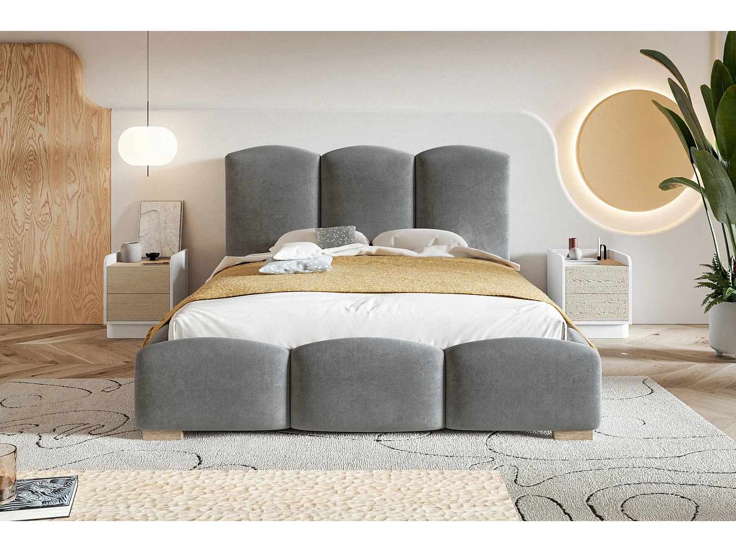 Emporius Lit 140x200 Roma, lit rembourrée avec Rangement, tête de lit, lit Gris clair 140 x 200 cm (Jasmine 90)