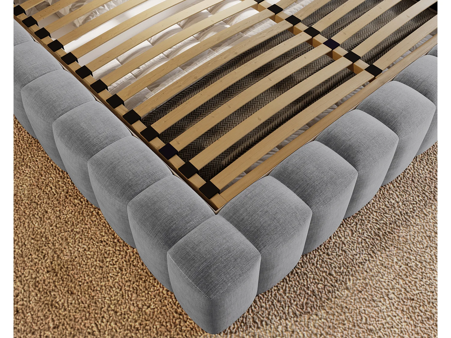 Emporius Lit double 180 x 200 Elise - Lit capitonné avec cadre, Rangement, Gris clair (Ikoo 19)