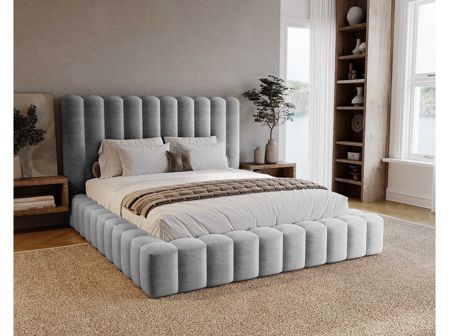 Emporius Gestoffeerd bed 180x200 cm Elise - bed 180 x 200 met opbergruimte, fluwelen Lichtgrijs (Ikoo 19)