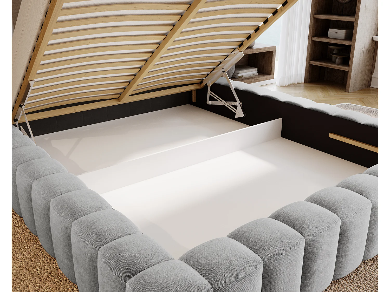 Emporius Gestoffeerd bed 180x200 cm Elise - bed 180 x 200 met opbergruimte, fluwelen Lichtgrijs (Ikoo 19)