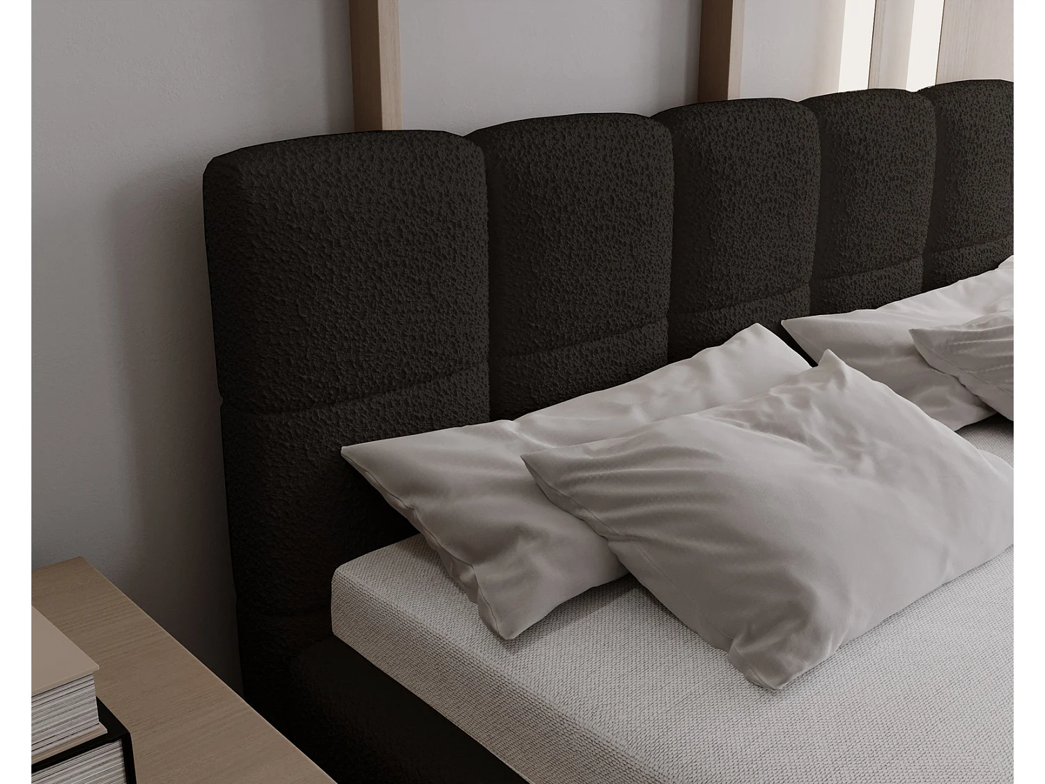 Emporius Gestoffeerd bed 160x200 met lattenbodem Kastilo - luxe bed, tweepersoonsbed Bouclé Zwart (Anthology 19)