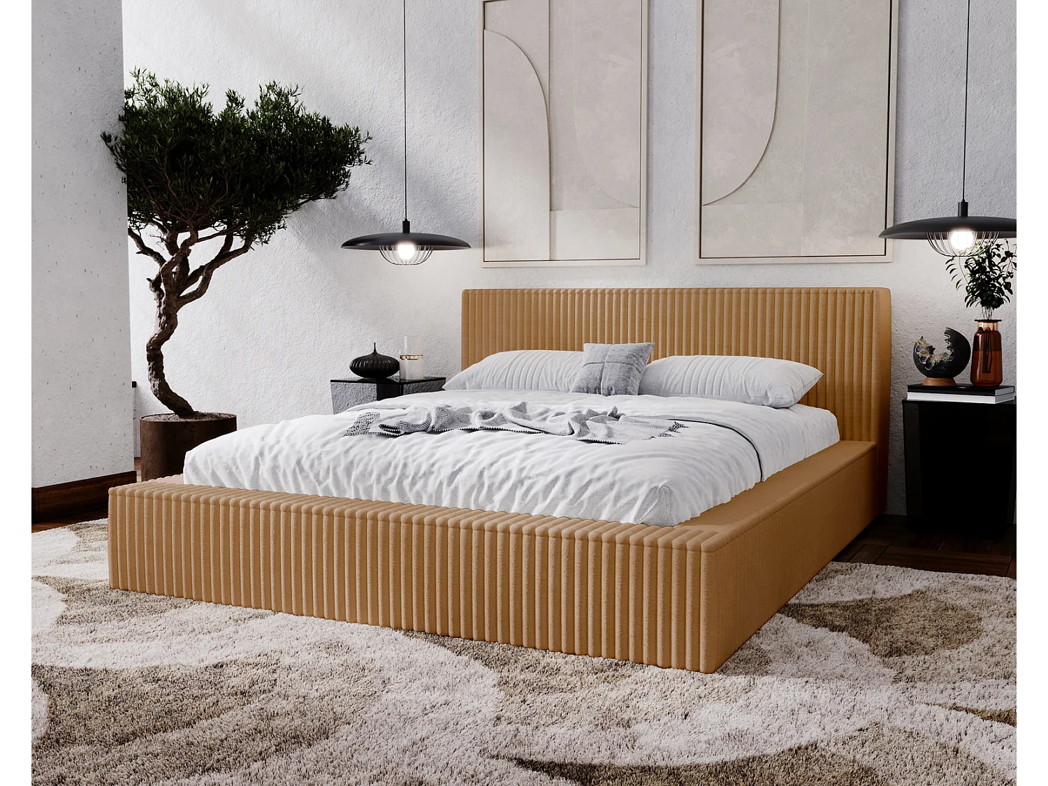 Emporius Doppelbett 160 x 200 Buffy - Polsterbett mit Dicker Schaum - Schlafzimmer, Bett 160x200 Orange (Vito 44)