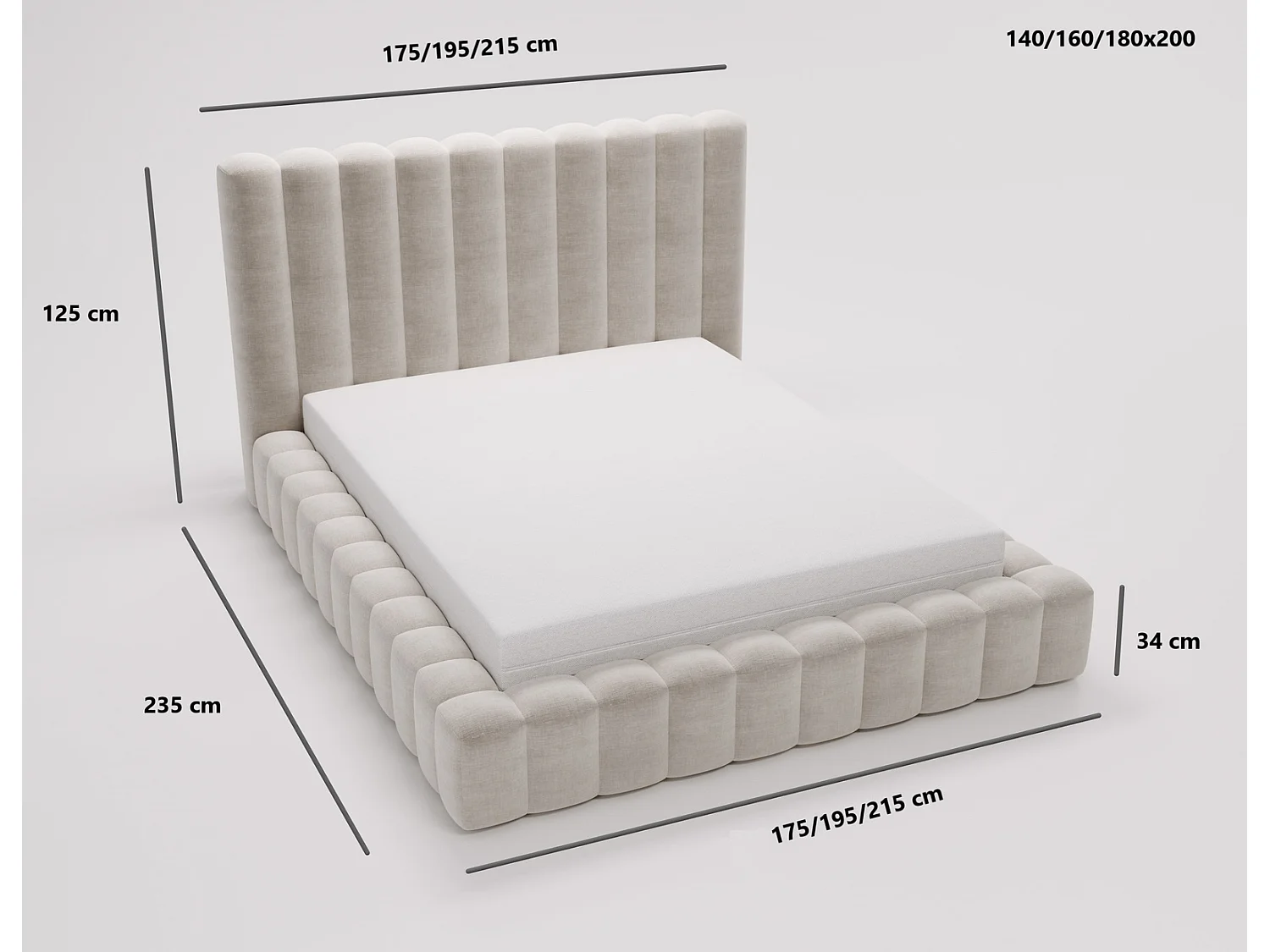 Emporius Gestoffeerd bed 140x200 cm Elise - bed 140 x 200 met opbergruimte, fluwelen Beige (Ikoo 1)