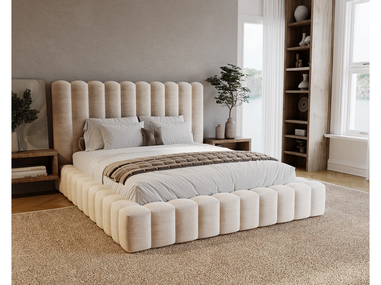 Emporius Gestoffeerd bed 140x200 cm Elise - bed 140 x 200 met opbergruimte, fluwelen Beige (Ikoo 1)