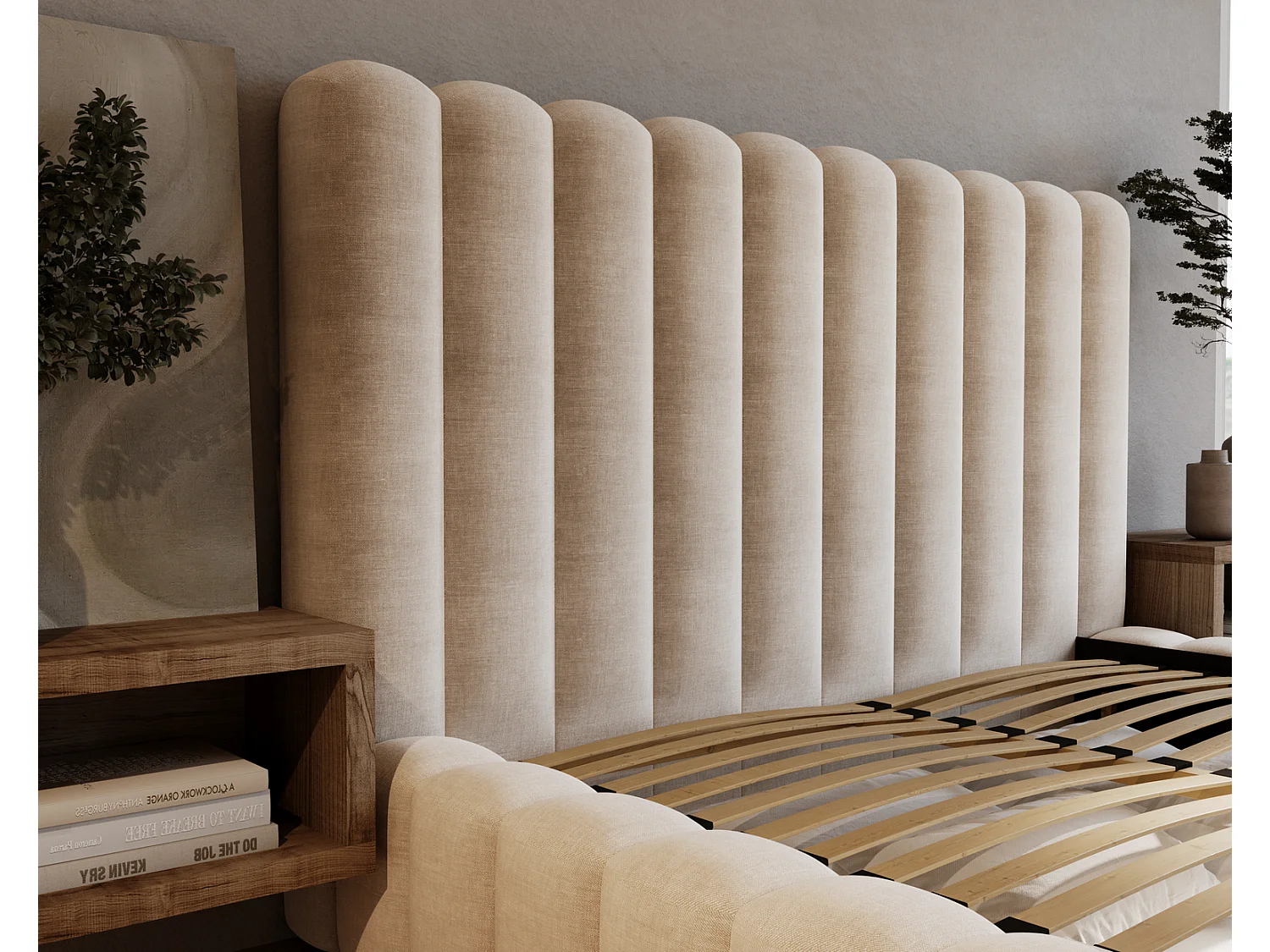 Emporius Gestoffeerd bed 140x200 cm Elise - bed 140 x 200 met opbergruimte, fluwelen Beige (Ikoo 1)