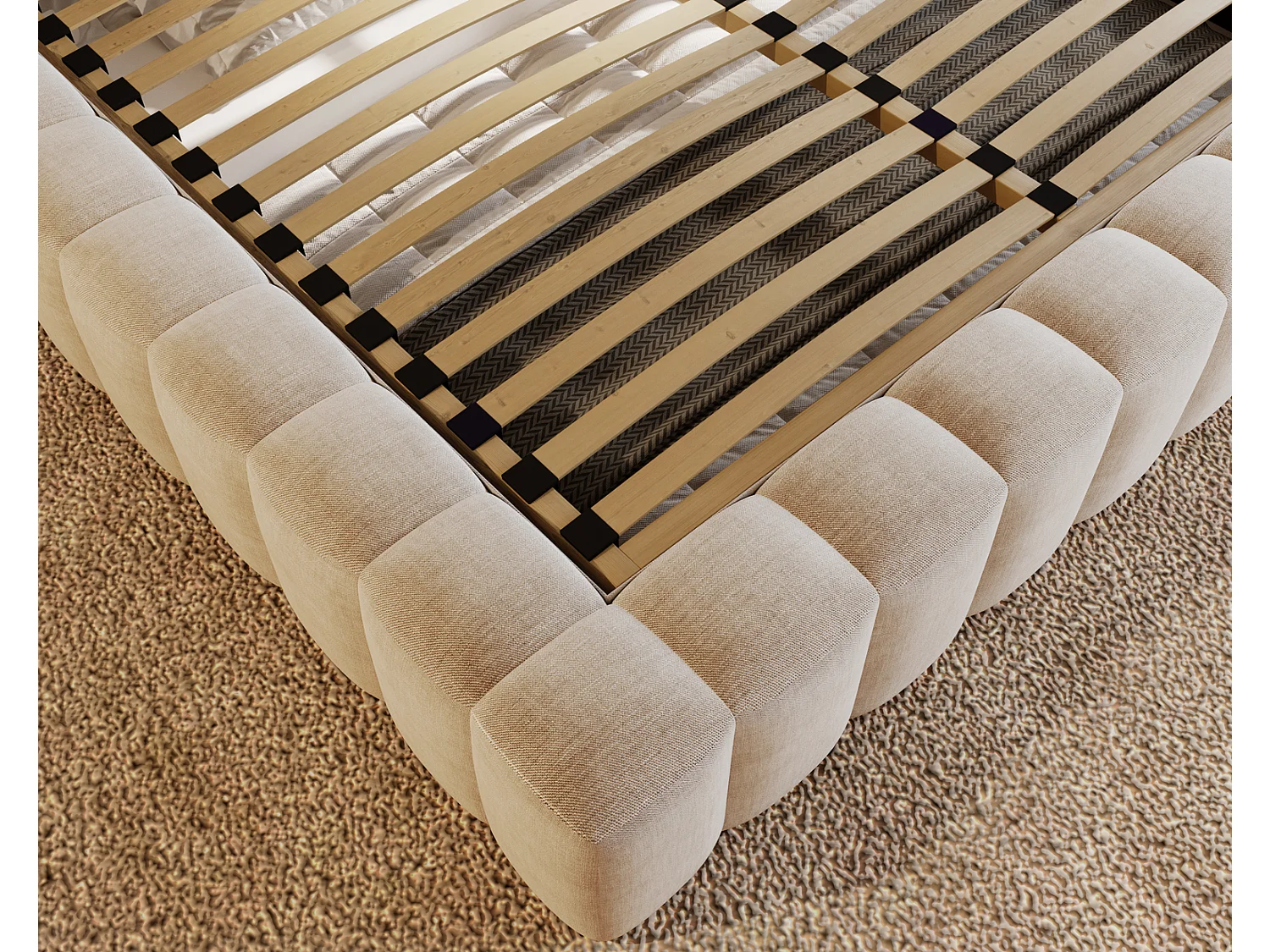 Emporius Gestoffeerd bed 140x200 cm Elise - bed 140 x 200 met opbergruimte, fluwelen Beige (Ikoo 1)