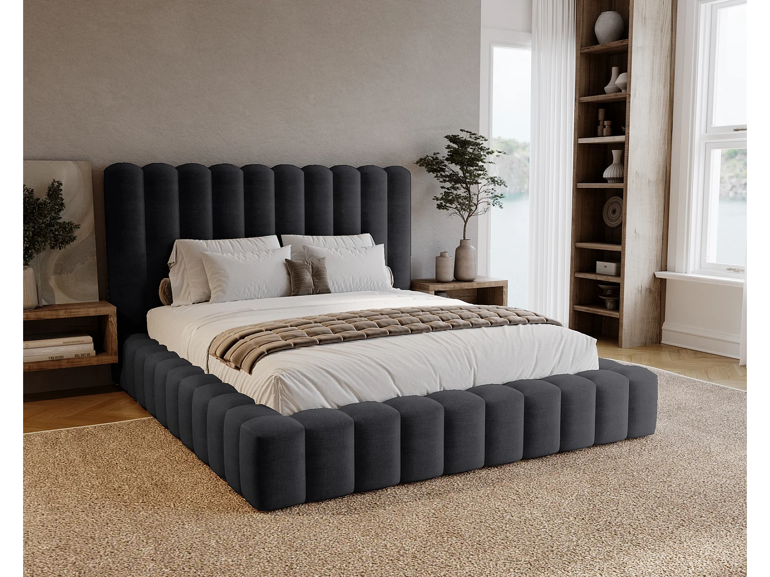 Emporius Gestoffeerd bed 180x200 cm Elise - bed 180 x 200 met opbergruimte, fluwelen Zwart (Ikoo 22)