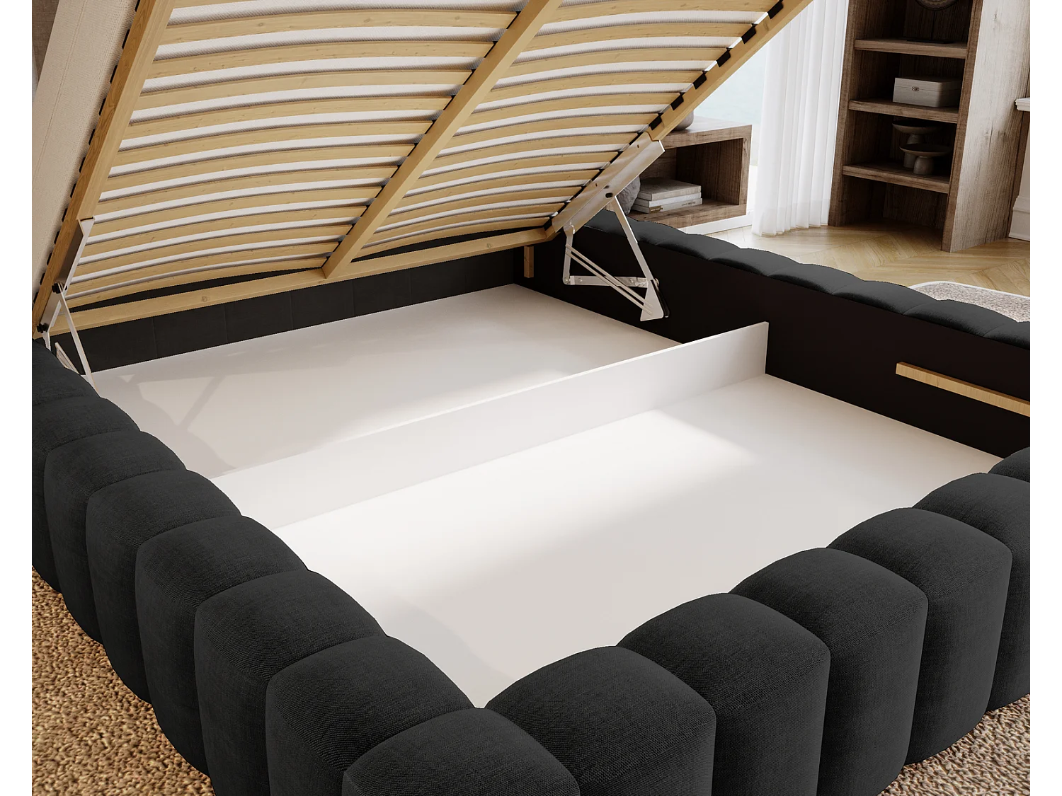 Emporius Gestoffeerd bed 180x200 cm Elise - bed 180 x 200 met opbergruimte, fluwelen Zwart (Ikoo 22)