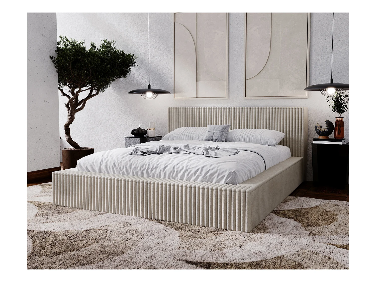Emporius bed 180x200 met opbergruimte Buffy - Gestoffeerd bed 180 x 200, Lichtgrijs (Vito 07)