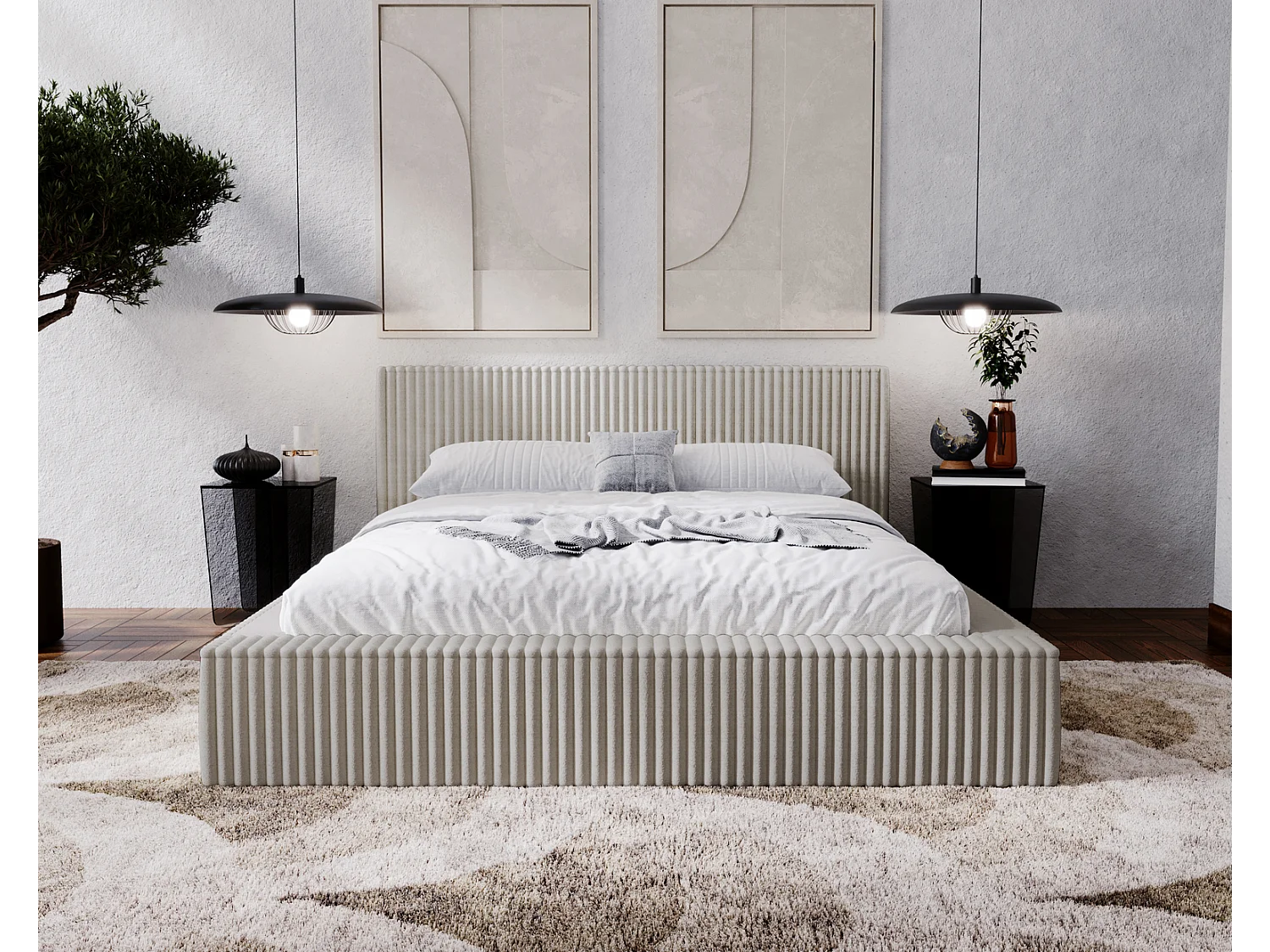 Emporius bed 180x200 met opbergruimte Buffy - Gestoffeerd bed 180 x 200, Lichtgrijs (Vito 07)