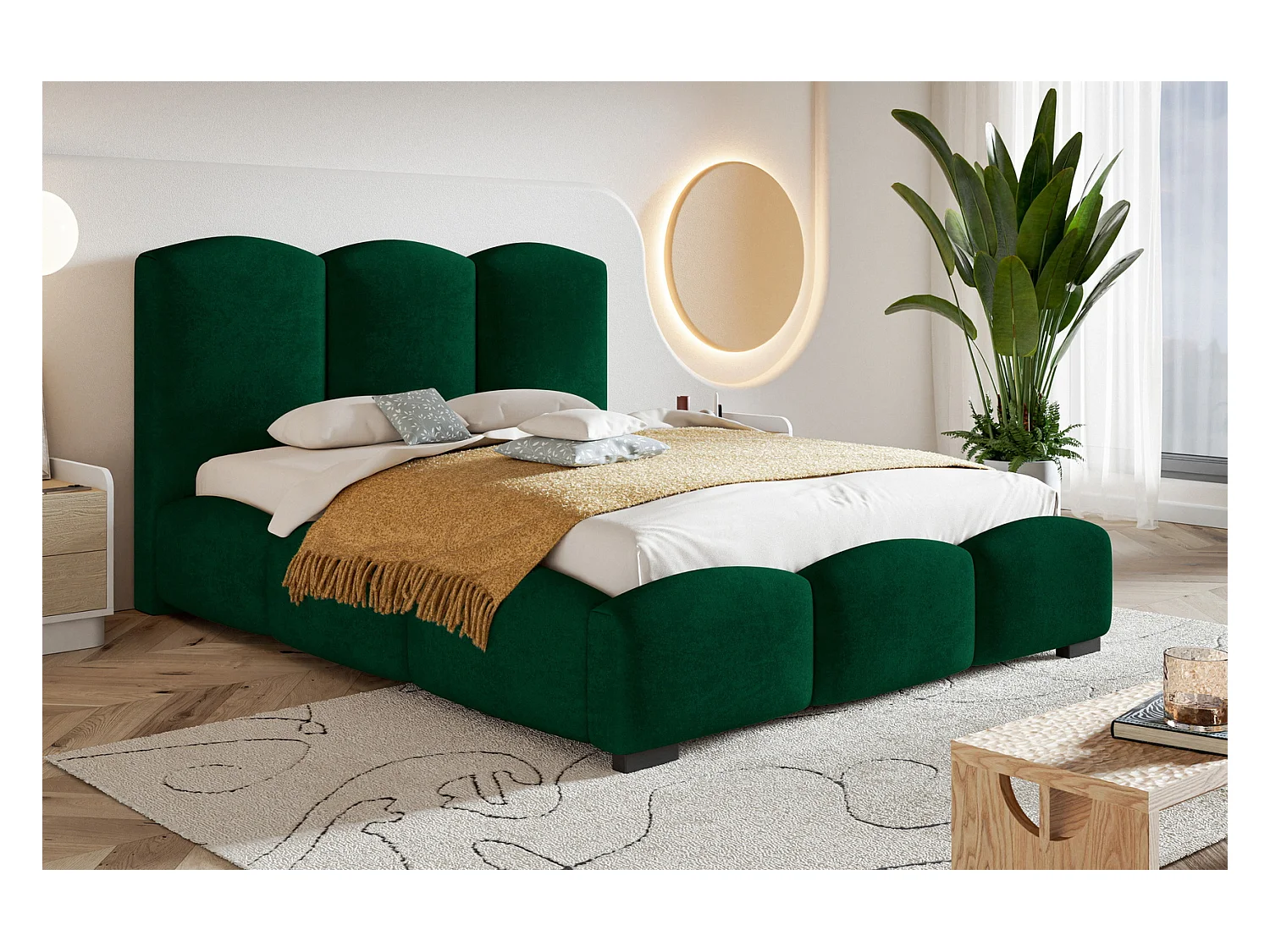 Emporius Gestoffeerd bed met opbergruimte 200x200 Roma - tweepersoonsbed 200 x 200, fluwelen Groen (Kronos 19)