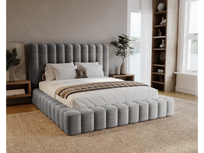 Emporius Lit double 180 x 200 Elise - Lit capitonné avec cadre, Rangement, Gris (Ikoo 20)