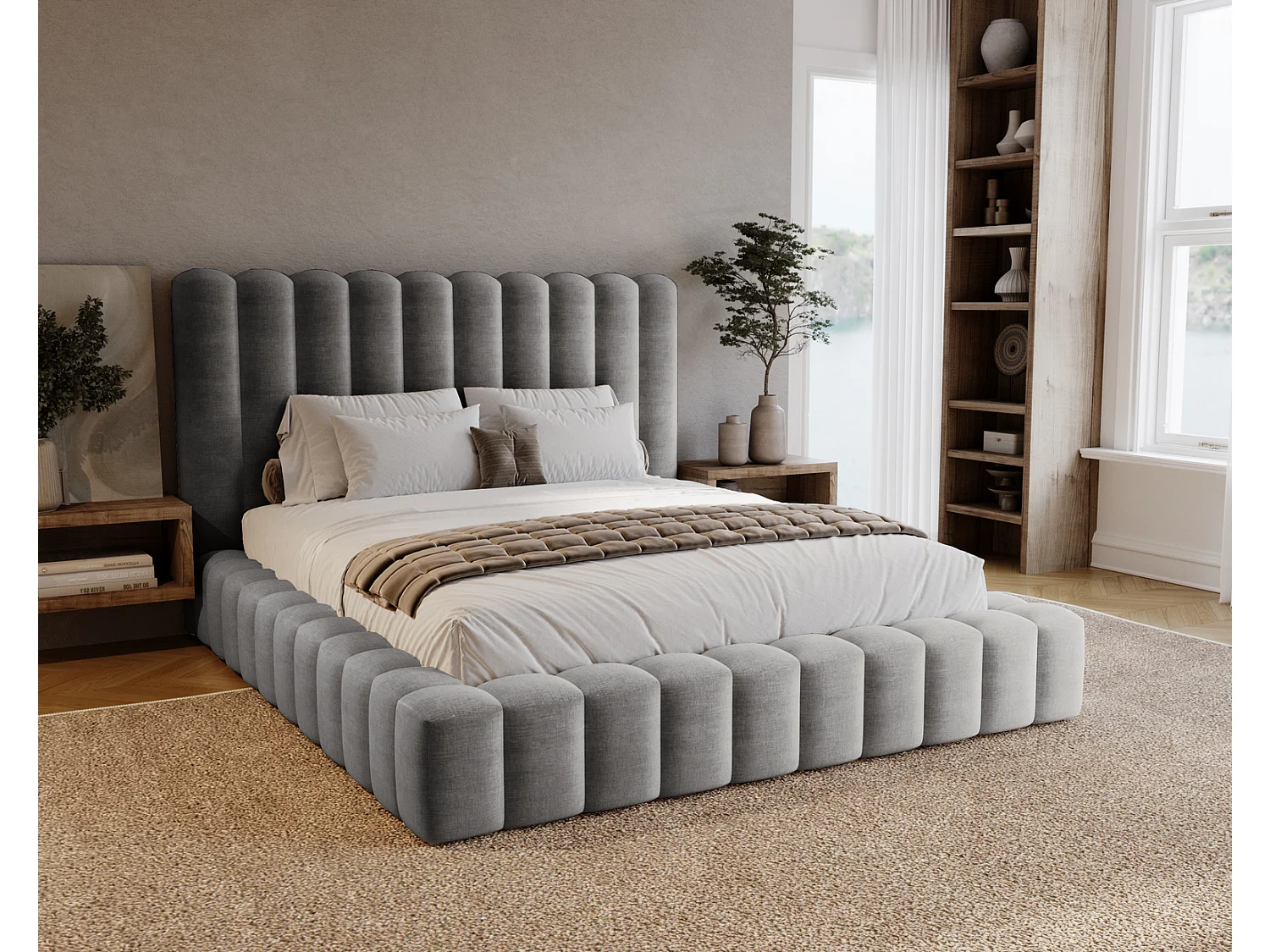 Emporius Gestoffeerd bed 180x200 cm Elise - bed 180 x 200 met opbergruimte, fluwelen Grijs (Ikoo 20)