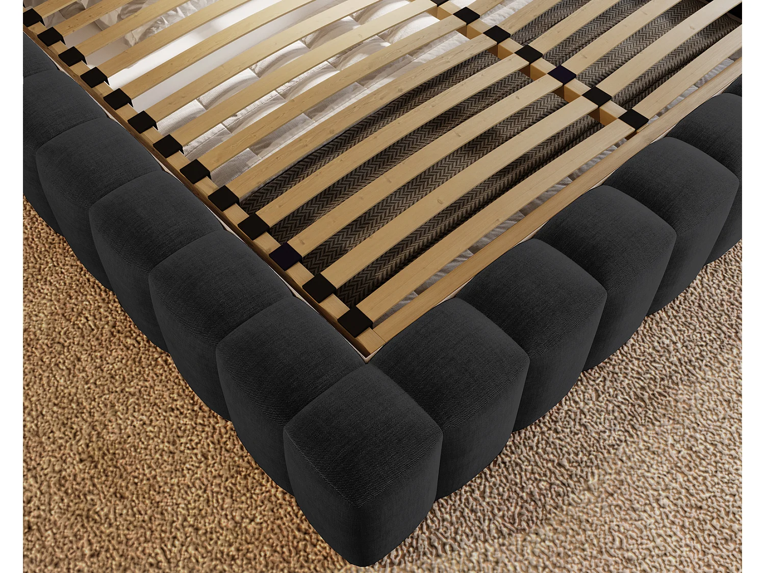 Emporius Lit double 140 x 200 Elise - Lit capitonné avec cadre, Rangement, Noir (Ikoo 22)